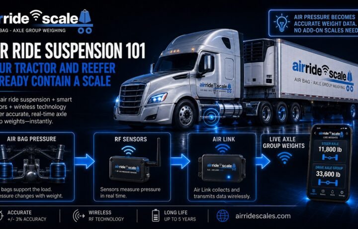 Diagram of air ride suspension air bags on a tractor and reefer trailer working as an onboard scale