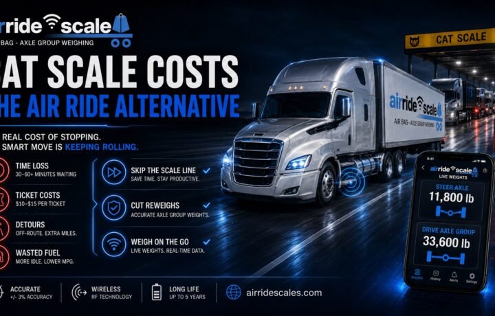 Comparison of CAT scale ticket costs versus an onboard air ride scale showing live weights on a phone