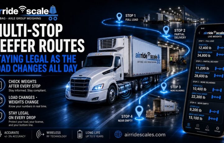Air ride scale tracking changing axle weights on a multi-stop refrigerated delivery route