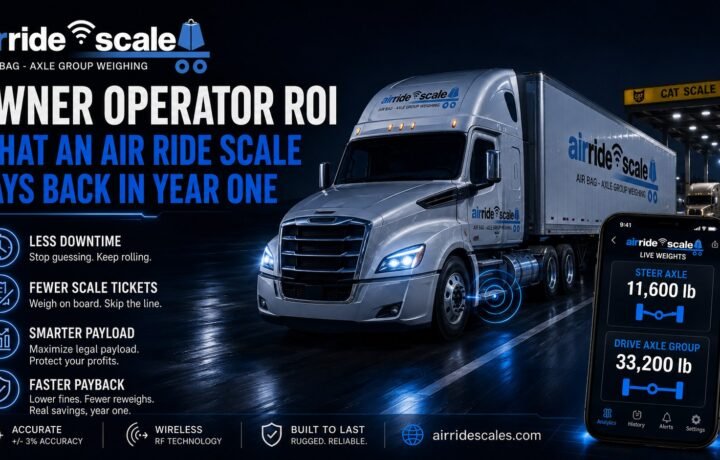 Owner operator checking air ride scale payback: live axle weights on a phone versus a year of CAT scale tickets and fines