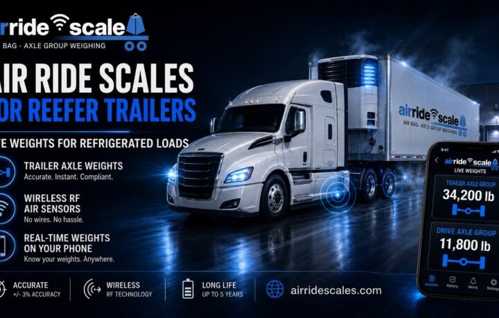 Air ride scale on a refrigerated reefer trailer showing live trailer axle group weight during loading